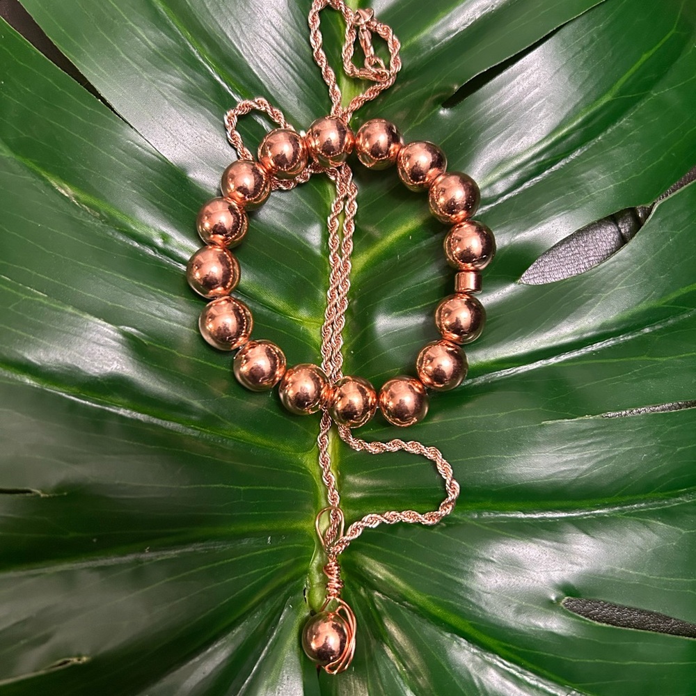 hand crafted GORGEOUS chunky rose gold hematite crystal necklace & bracelet set